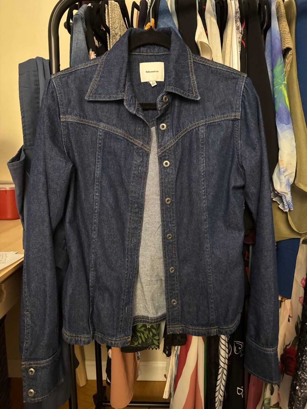 Reformation Dark Wash Denim Jacket Western Yoke Size 4